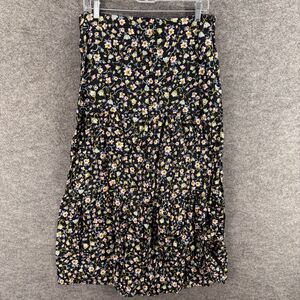 Who What Wear Skirt Women 14 Black Floral A-Line Midi Zipper Cotton Mid Rise